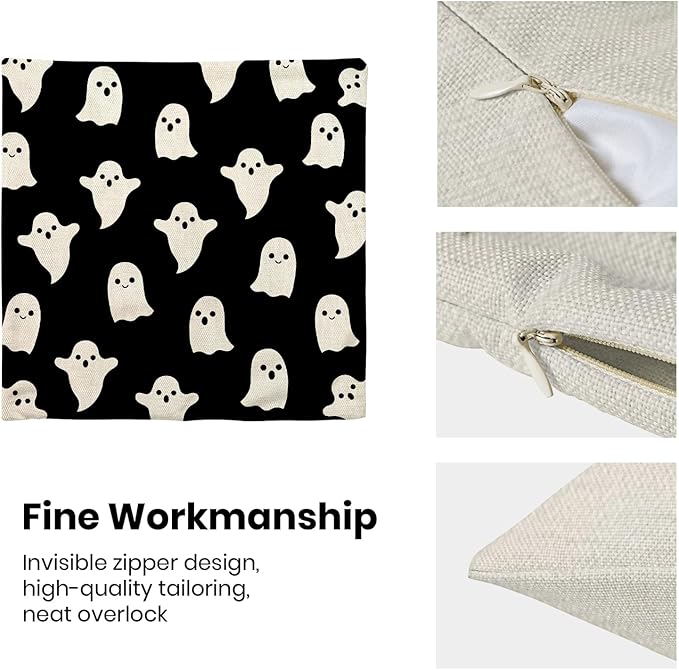 Halloween Ghost Pillow Covers 22x22 Set Of 2 - Black Cute Throw Pillows For Halloween Home Decoration - Decorative Cushion Cases For Couch, Sofa, Outdoor Decor