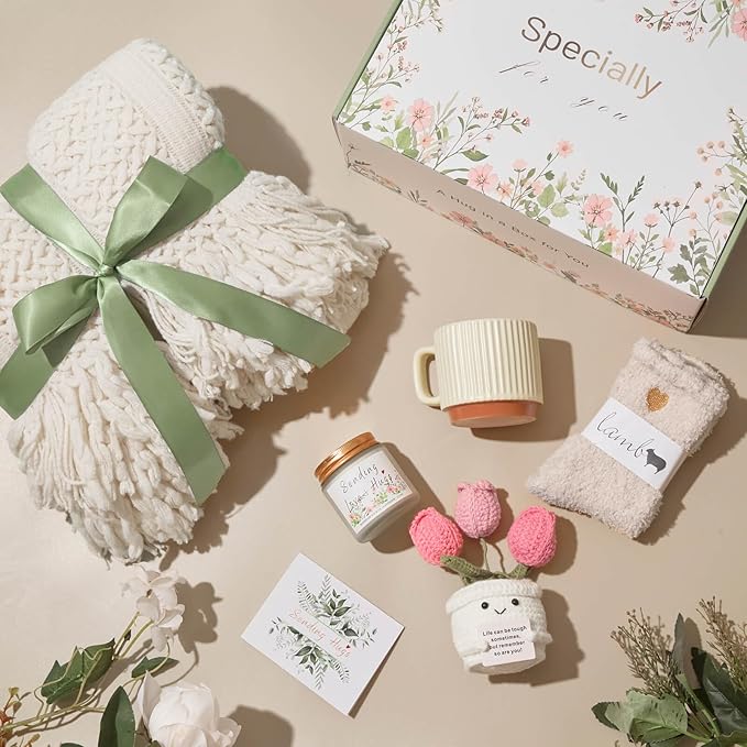 Gift Baskets for Women, Get Well Soon Gift, Birthday Gifts, Self Care Package, After Surgery Thinking of You Inspirational Basket, Sympathy Gifts for Her Mom Wife Sister Friend Girlfriend Coworker