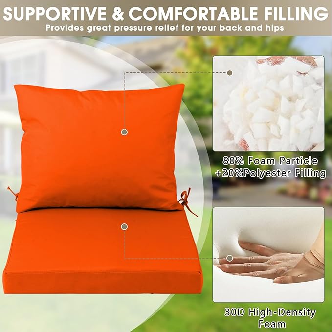 Outdoor Seat Cushion Set 24 x 24 In, Water-Resistant & Fade-Resistan, Patio Furniture Cushions with Removable Cover Deep Seat & Back Cushion with Handle and Adjustable Straps for Chair Sofa,1PC