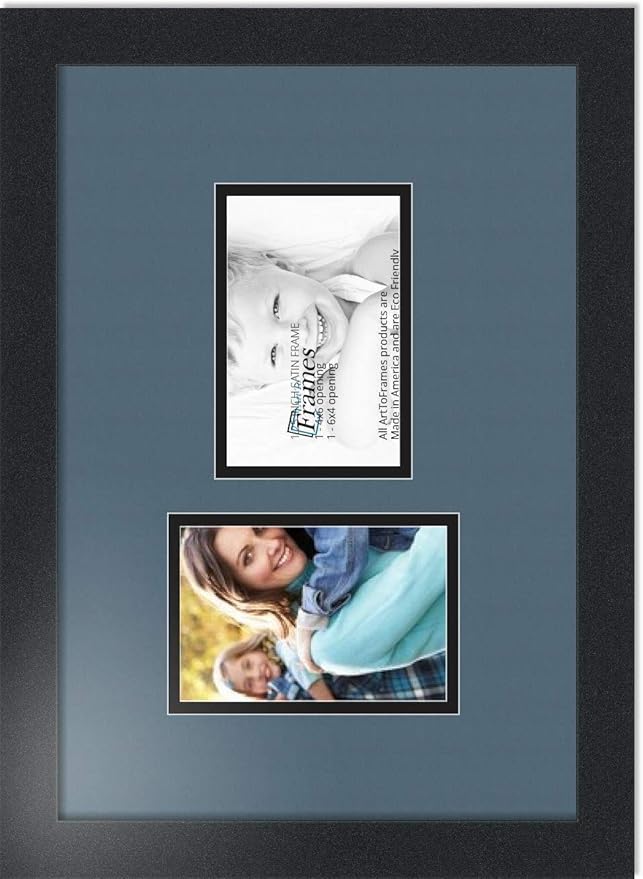 ArtToFrames Collage Photo Frame Double Mat with 2-4x6 Openings with Satin Black Frame and Dutch Blue mat.