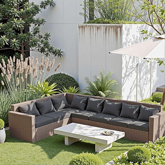 Outdoor Seat Cushion Set 24 x 24 x 4 Inch, Waterproof & Fade Resistant Patio Furniture Cushions with Removable Cover and Ties, Thick Deep Seating Pads for Outside Chair Sofa Couch, Grey