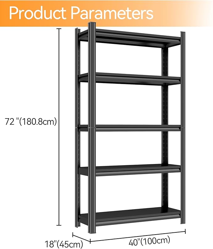 Tall Bookshelf with Open Shelves, Metal Office Book Shelf, Adjustable Organizer Bookcase, Standing Storage Organizer Shelf for Living Room (40" W*18" D*72" H)