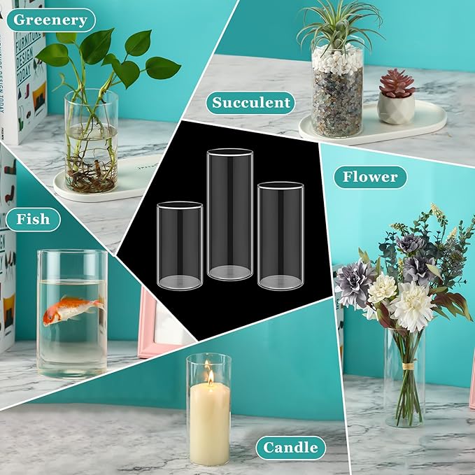 24 Pcs Cylinder Glass Vases Bulk, Tall Clear Flower Vases Transparent Candle Holder for Wedding Table Centerpieces and Home Decoration (6 Inch, 8 Inch, 10 Inch)