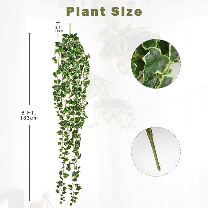Hollyone Artificial Hanging Plants 6FT Fake Ivy Vine Faux Ivy Leaves Hanging Plant Greenery for Wall House Room Patio Indoor Outdoor Home Shelf Office Wedding Decor