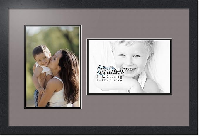 Art to Frames Double-Multimat-777-748/89-FRBW26079 Collage Photo Frame Double Mat with 2-8x12 Openings and Satin Black Frame