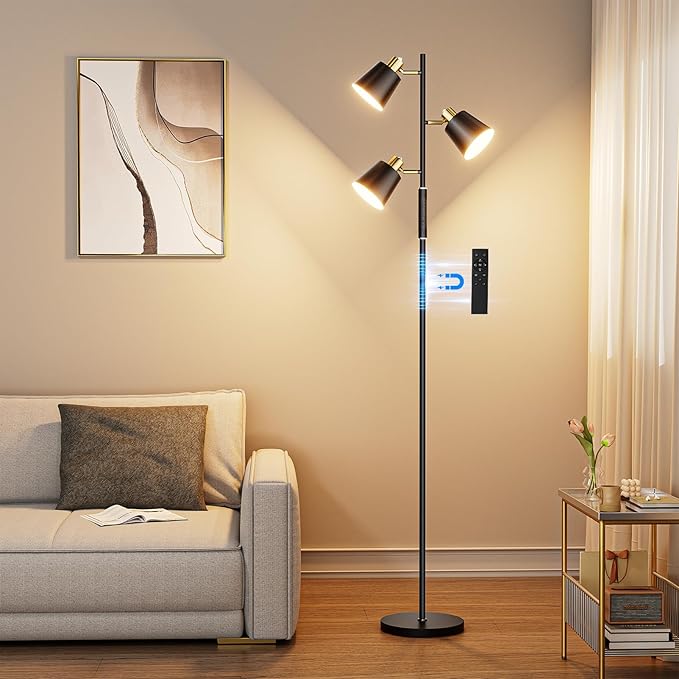 LED Tree Floor Lamp, 2500LM Super Bright Standing Lamp with Remote & Touch Control, 4 Color Temperatures, 3 Rotatable Lights, Modern Dimmable Floor Lamps for Living Room Bedroom Office