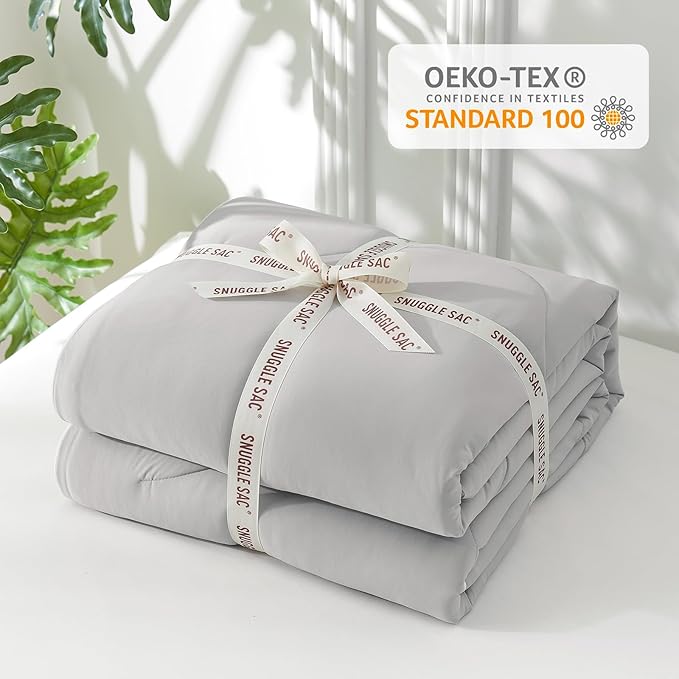 Snuggle Sac Queen Size Cooling Comforter Q-Max>0.4, Breathable Cooling Blankets for Hot Sleepers Night Sweats, Soft Lightweight Queen Size Cold Blankets, 90x90 Inches, Cool Gray
