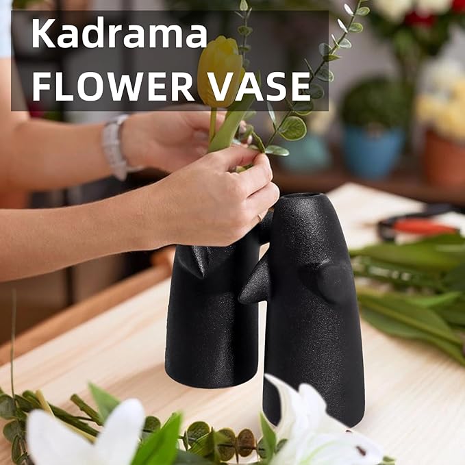 2 Pack Black Flower Vases for Bouquet, Small Ceramic Vases for for Centerpieces Home Decor Accents Terracotta Vase for Table Entryway Bookshelf Living Room