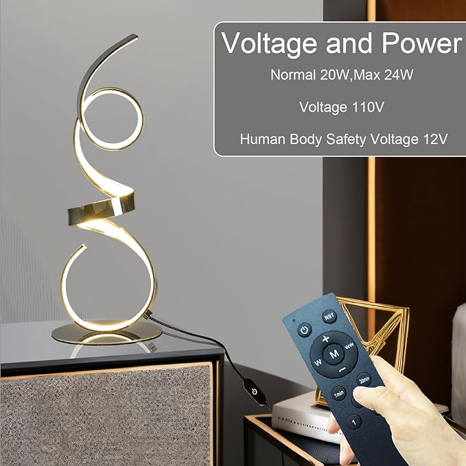 20W Modern Table Lamp,2700LM 3 Colors Remote Stepless Dimmable Bedside Lamp, Chrome LED Art Desk Lamp 21.4 Inch with Touch Switch for Living Room,Bedroom