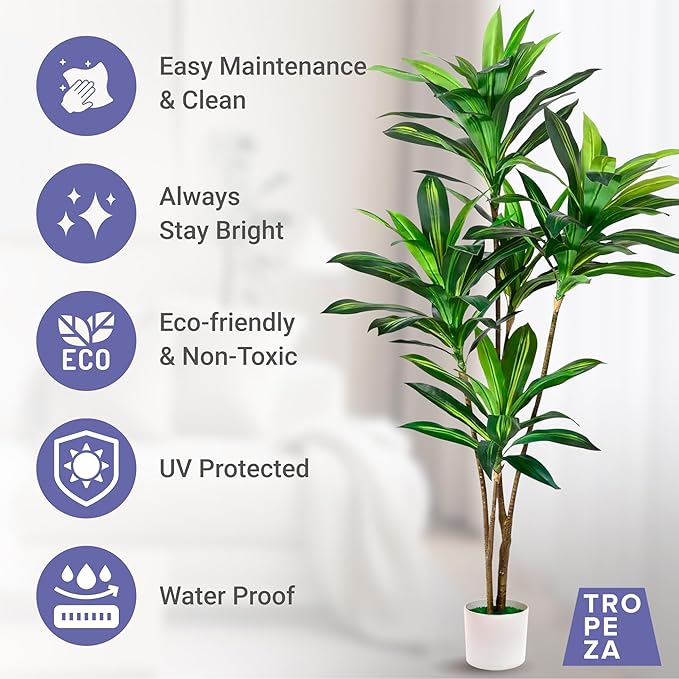 Tall Fake Dracaena Plant, 5 Foot Height | Realistic Artificial Tree for Modern Home & Office Decor | Maintenance-Free Indoor Faux Plant