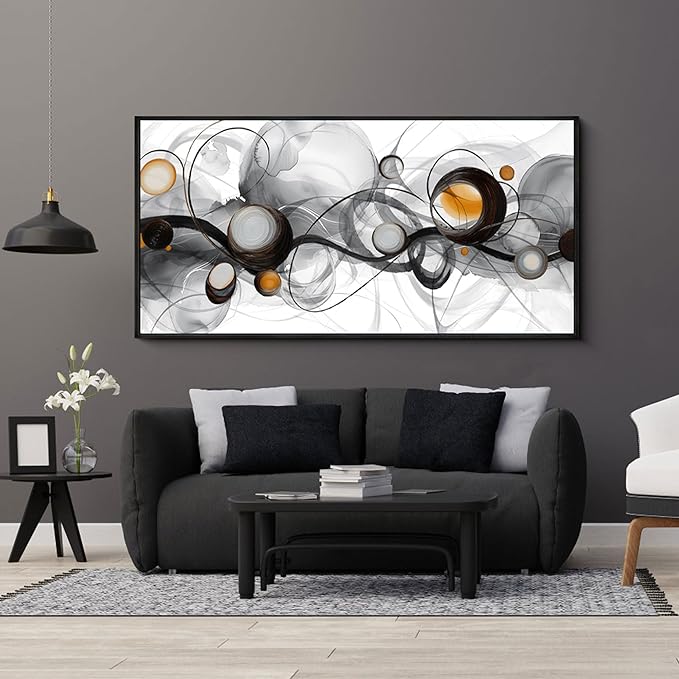 XLSJERST Black Wall Art - Abstract Artwork Minimalist Painting Large Size Frame Wall Art for Living Room Wall Decor Modern Black and White Canvas Picture Boho Gray Wall Art