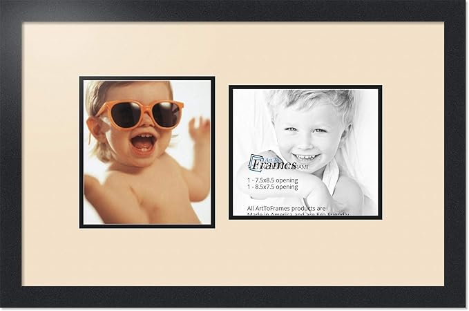 ArtToFrames Collage Photo Frame Double Mat with 2 - 7.5x8.5 Openings and Satin Black Frame