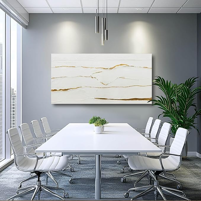 WINKAILIN Minimalist Wall Art Gold Line Prints on White Blackground Office Posters White Abstract Canvas Wall Decor for Living Room Kitchen 24x48 Inch