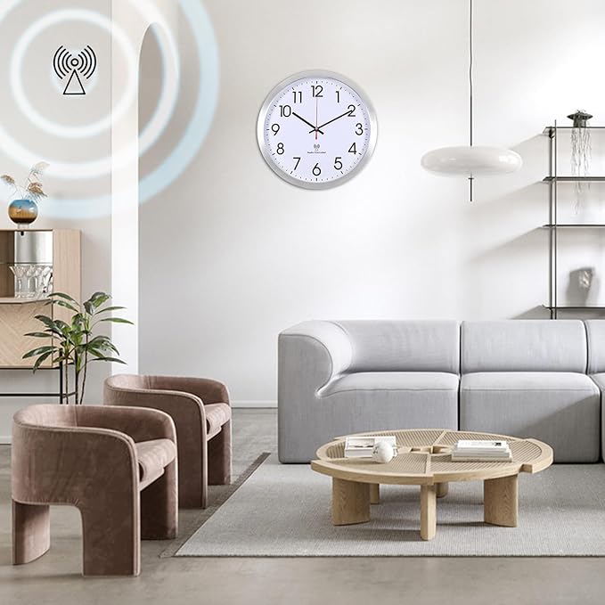 Atomic Analog Wall Clock, 14Inch Radio Controlled Sets Automatically WallClock, Aluminum Frame Wall Clock for Home School Office