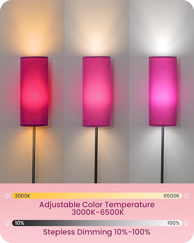 Dimmable Purple Floor Lamp for Living Room with Remote and Foot Switch, Corner Floor Lamp for Bedroom, 66" Standing Tall Lamp, 10W 900LM Bulb Included, 3000K-6500K, Linen Shade, FCC Listed Z06LD05W1