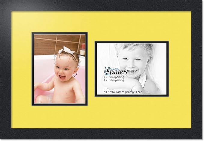 ArtToFrames Double-Multimat-775-47R/89-FRBW26079 Collage Photo Frame Double Mat with 2-6x8 Openings and Satin Black Frame