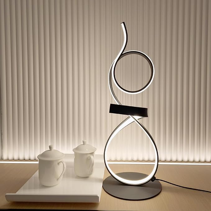 LED 3Color Touch Dimming Table Lamps,Knight Art lamp，Spiral lamp，Aluminum Touch Lamps Modern，Living Room Table Lights, Bedroom LED Bedside Light (Black)