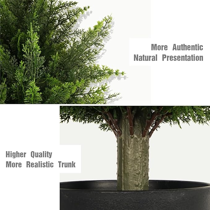 3FT Artificial Cedar Topiary Trees (2 Pack) - UV Resistant Fake Evergreen Shrubs with Extra Dense Foliage, Realistic Potted Faux Plants for Front Porch & Garden Decor
