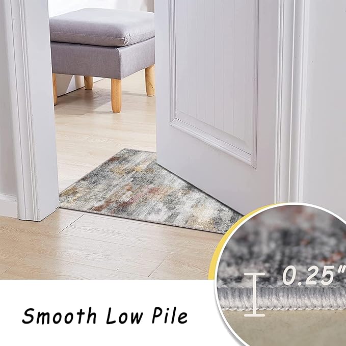 vivorug Grey Runner Rug 2x10 Machine Washable Rug with Non-Slip Backing, Ideal for Kitchen Hallway Entryway Laundry Room - Modern Abstract, Durable, Easy Clean, Low Pile Carpet Runner