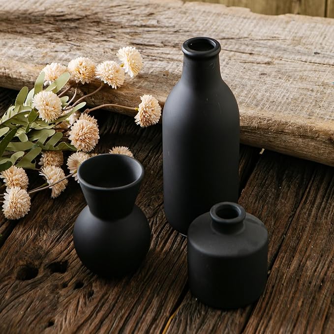 Ceramic Flower Vase Without Dried Fake Flowers, Small Vase for Centerpieces, Modern Vases for Home Decor- 3 Pcs