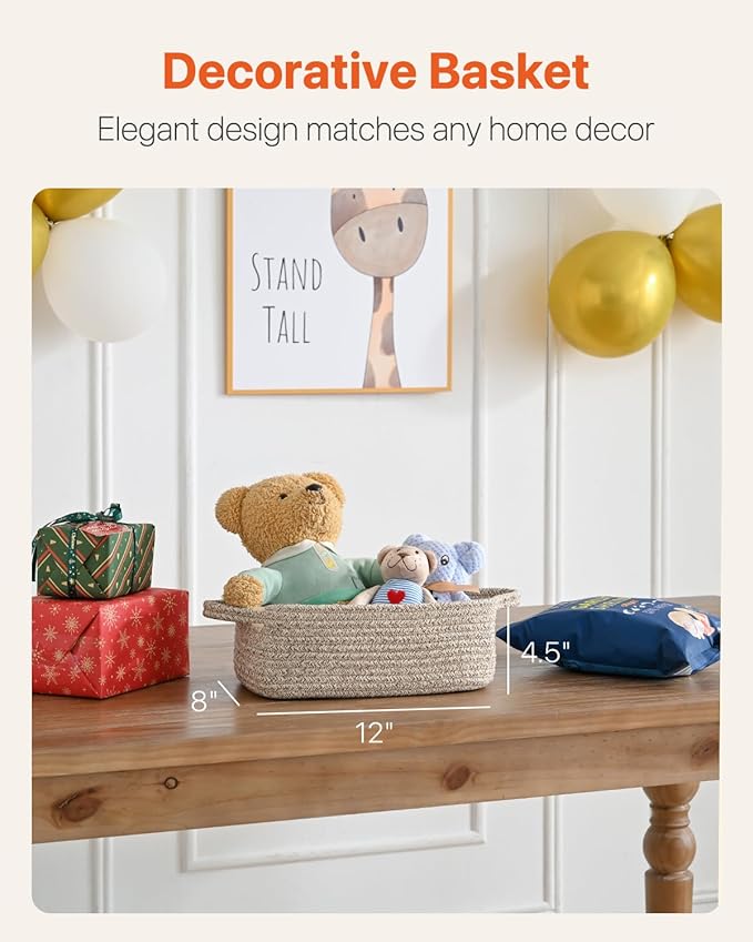 KALLAX Small Woven Basket, 12 x 8 x 4.5 Inches, Small Storage Baskets for Organizing, Gift Baskets Empty, Cute Rope Shelf Closet Storage Bins for Shelves, Dog Toy Basket, 3 Packs, Mixed Brown