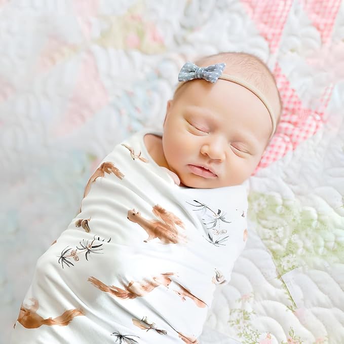 GRSSDER Baby Blankets Super Soft Stretchy Jersey Swaddle Blanket 2 Pack for Girls and Boys, Double Layer Reversible Receiving Blankets 34 x 44, Extra Large for Swaddling, Squirrel & Jungle