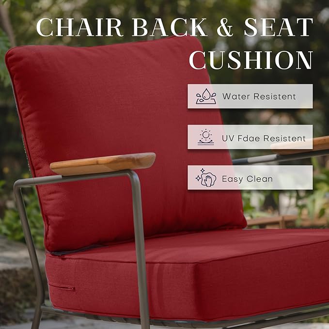 Patio Cushions for Outdoor Furniture - 24×24 Inches High Back and Deep Seating Outdoor Cushion for Patio Chairs Sofa Couch Loveseat Water Resistant(Red/2 Set/No Button)