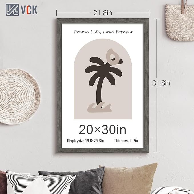 VCK 20x30 Frame 5 pack, Grey Solid Wood Poster Picture Frame, Exclusive Wood Grain, Wall Mounting Hanging