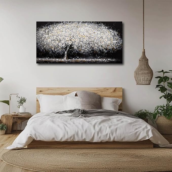 NBAODAN Canvas Wall Art Decor Black and White Wall Art Tree and Flowers Pictures for Living Room Landscape Artwork Nature Canvas Prints for Bedroom Office 24x48 Inch