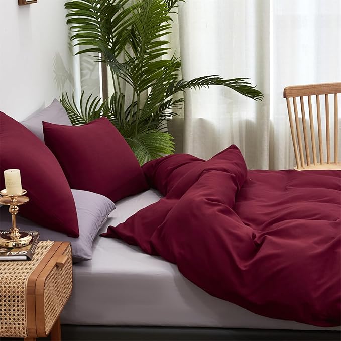 CLOTHKNOW Burgundy California King Comforer Set Fluffy Wine Red Bedding Comforer Sets Dark Red Comforter Soft All Season Bedding Sets with 2 x Pillowcases