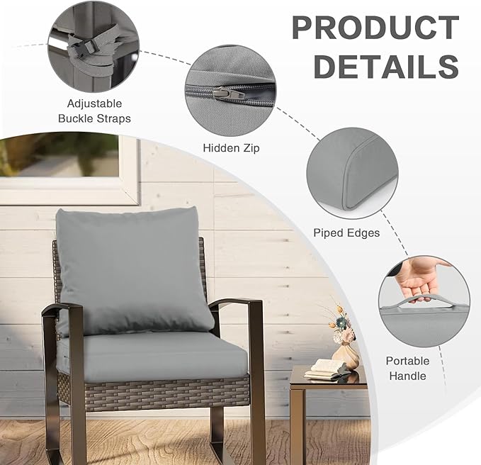 BPS 24x24 Inch Deep Seat Outdoor Cushions Set of 2, Gray Fade-Resistant and Water-Resistant Patio Chair Cushions for Wicker Chairs, Sofas, Love Seats