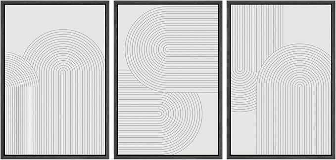 SIGNWIN Framed Canvas Print Wall Art Set Geometric Duotone Futuristic Arches Shapes Abstract Illustrations Modern Art Decorative Nordic Calm/Zen for Living Room, Bedroom, Office - 16"x24"x3 Black