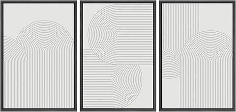 SIGNWIN Framed Canvas Print Wall Art Set Geometric Duotone Futuristic Arches Shapes Abstract Illustrations Modern Art Decorative Nordic Calm/Zen for Living Room, Bedroom, Office - 16"x24"x3 Black