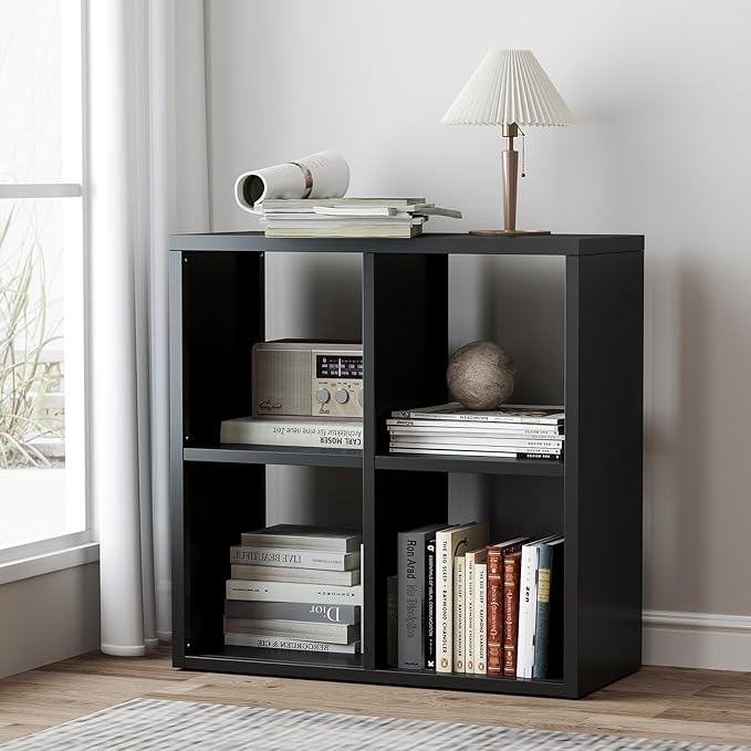 4 Cube Storage Organizer, Cubicle Open Back Decorative Book Shelf, 2-Tier Space Saving Storage Bookcase, Metal Display Shelf for Living Room,Office,Closet