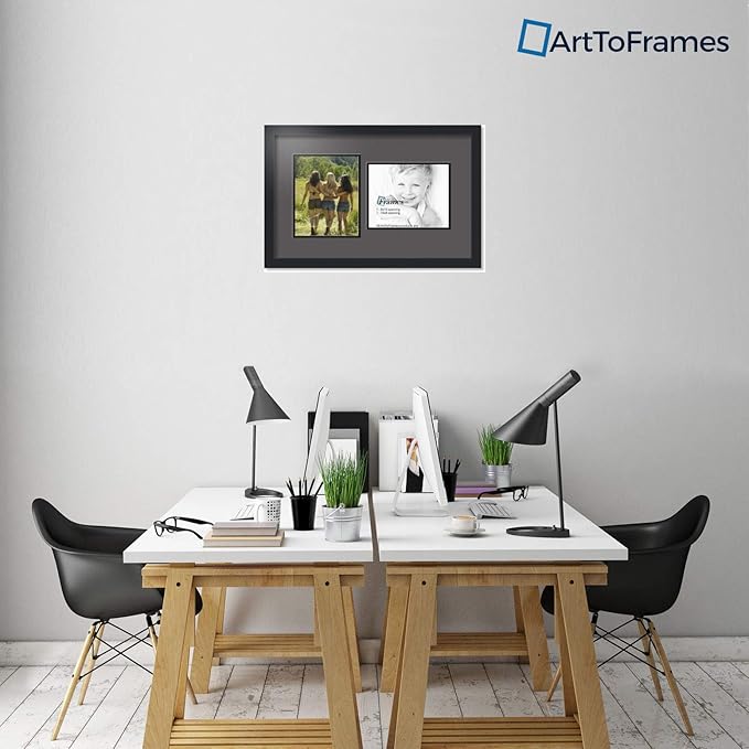 ArtToFrames Collage Photo Frame Double Mat with 2 - 8x10 Openings and Satin Black Frame