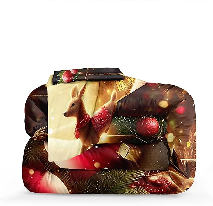 Bedrom Merry Christmas Bedding Comforter Black Gold Comforter Queen Snowflake Winter Xmas Theme Cute Deer Christmas Tree Bedroom Comforter Set