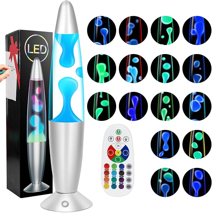 Liquid Motion Lamp with Remote, 17 Color Changing Night Light, 13.5 Inch RGB LED Table Lamp for Kids & Adults, Home Decor, Christmas, Party, Blue Wax