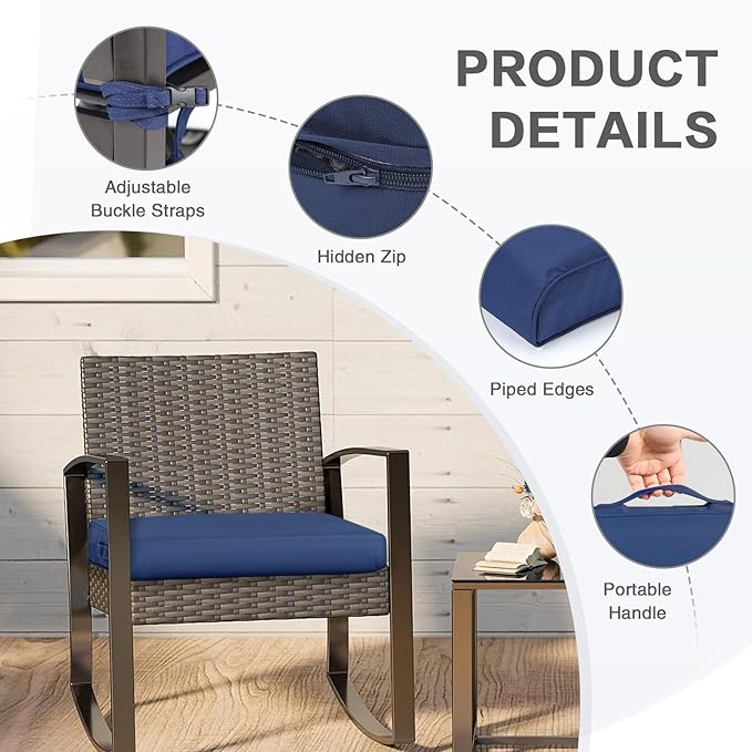 BPS 24x24 Inch Deep Seat Outdoor Cushion, Navy Blue Fade-Resistant and Water-Resistant Patio Chair Cushion for Wicker Chairs, Sofas, Love Seats