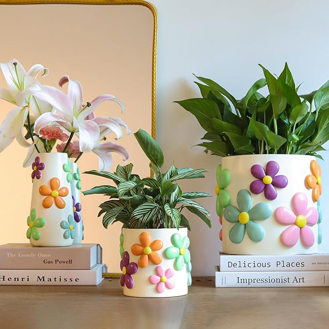 GUGUGO Pastel Flowers Vase, 8-Inch-Tall Rainbow Funky Mushroom Decor, Eclectic Vases for Flowers, Unique Colorful Decorative Vase, Cute Room Decor Aesthetic