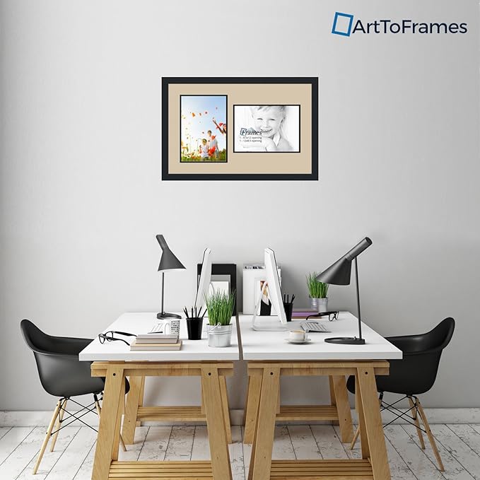 ArtToFrames Collage Photo Frame Double Mat with 2-8.5x12 Openings and Satin Black Frame