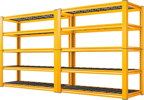 REIBII Garage Shelving Load 3000LBS, 5-Tier Storage Shelves, Adjustable Heavy Duty Metal Shelving Unit for Pantry, Basement, Warehouse, 72" H x 36" W x 16" D, 2PC