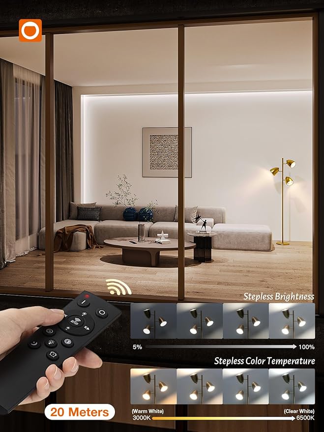 addlon Tree Floor Lamp with Remote, 3 Adjustable Rotating Light and Matching LED Bulbs, Standing Tall Pole Lamps for Living Room, Bedroom, Home, Office - Gold