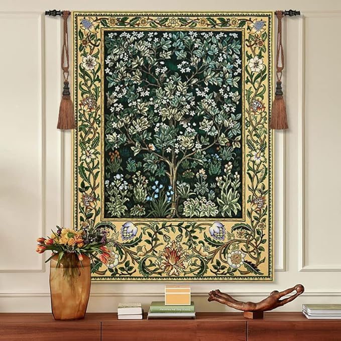 Aubelin Tapestry Large Green William Morris Tree of Life Fine Art Tapestry Wall Hanging Size 55"x41"