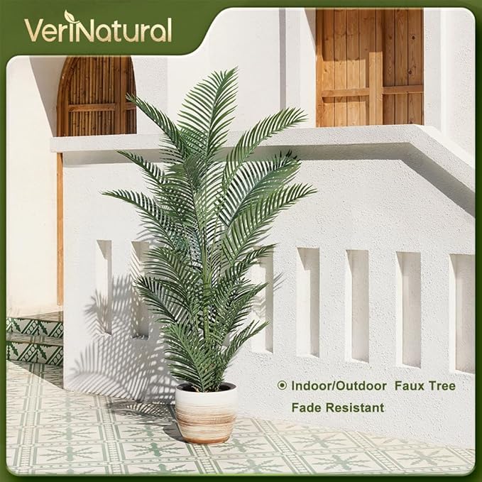 Artificial Palm Tree, 6FT Tall Fake Palm Trees with UV Resistant Leaves, Potted Faux Areca Palm Plant for Indoor Outdoor, Large Floor Plants for Home Living Room Porch Decor, VN125