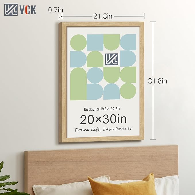 VCK 20x30 Oak Wood Frame for Poster & Picture, Natural Solid Wood Photo Frames 5 Pack, Wall Mounting Hanging