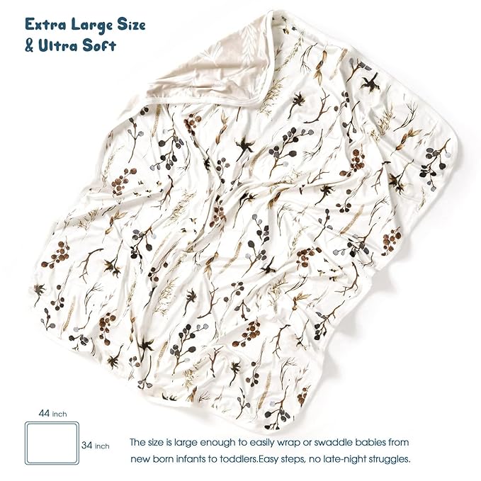 GRSSDER Baby Blankets Super Soft Jersey Knit Swaddle Blanket 2 Pack for Baby Girls and Boys, Double Layer Reversible Receiving Blankets 34 x 44 Extra Large for Swaddling, Rainbow & Beige