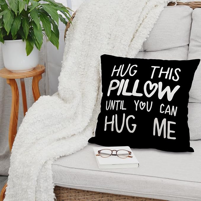 Long Distance Relationships Gifts Reversible Throw Pillow Covers Decor for Home Bedroom,18'' x 18'' Pillow case,Boyfriend Girlfriend Birthday Gifts,Gift Wife,Husband,Wedding Anniversary (black-2)