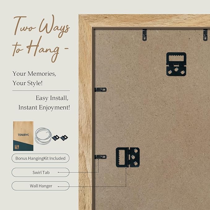 11x14 Picture Frame Set - 4 Pack, Natural Solid Wood, HD Tempered Glass, Elegant Wood Grain, Wall Gallery Photo Frame