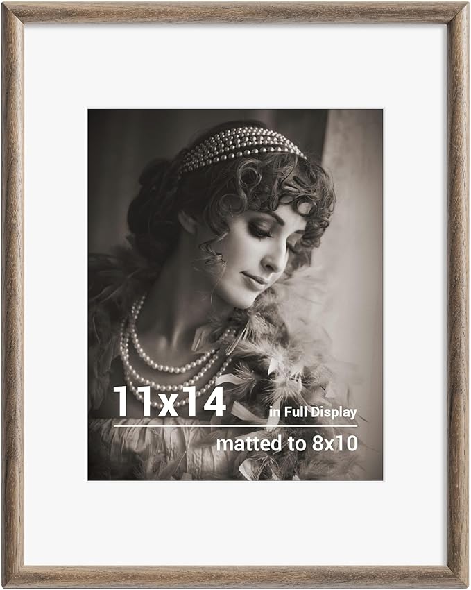 11x14 Picture Frame - Solid Walnut Wood Picture Frames with HD Tempered Glass, Handcrafted Rounded Corner 11 x 14 Wooden Frame Matted to 8x10 Photos, Horizontal or Vertical Wall Display, 1 Pack