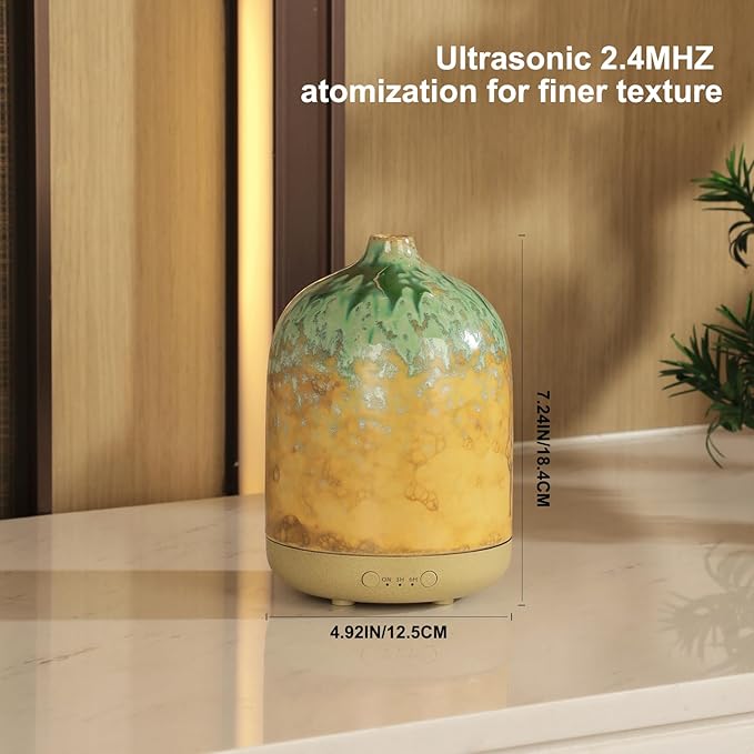 Ceramic Essential Oil Diffusers for Home, Decorative Bedroom Aromatherapy Scent Air Diffuser Reactive Glaze Ultrasonic Aroma Defusers 250ml with Timed